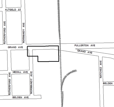 West Grand TIF district, terminated in 2012, was roughly bounded on the north by Fullerton Avenue, Medill Avenue on the south, the Canadian Pacific railroad tracks on the east, and Normandy Avenue on the west.